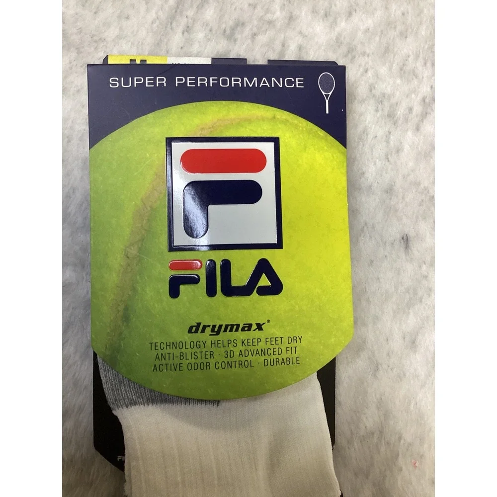 Fila Men 6-8 Super Performance Drymax No Show Tab Tennis Socks White TA831756